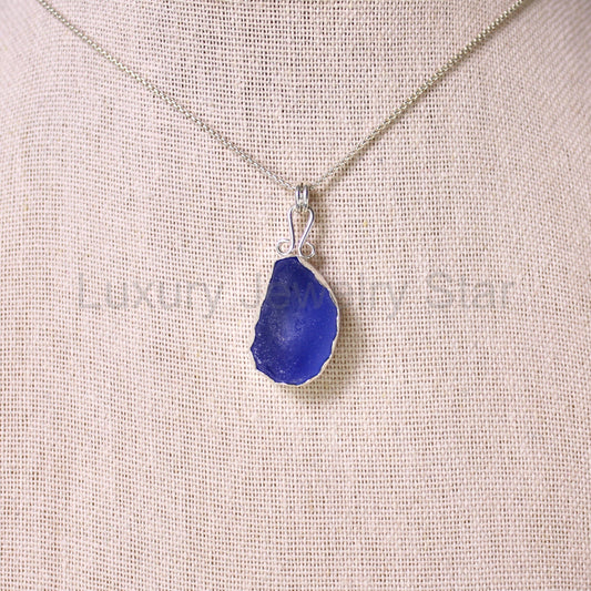 Chubby Cobalt Blue Sea Glass Necklace | Sterling Silver | Handmade - image 2