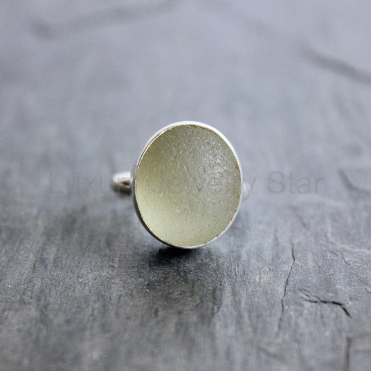 Chunky Champagne Sea Glass Ring | Sterling Silver | Handmade | Size 9
