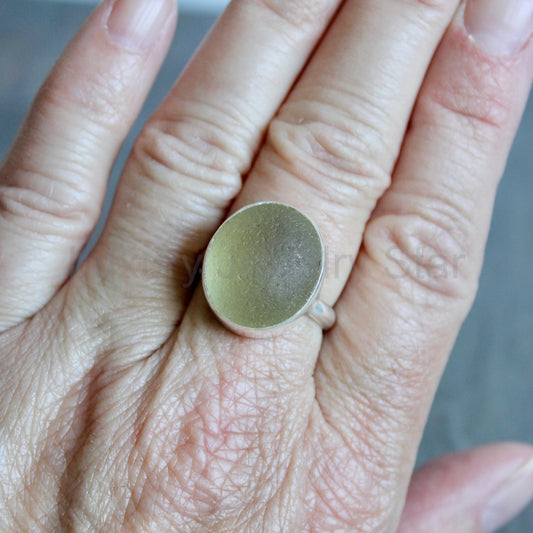 Chunky Champagne Sea Glass Ring | Sterling Silver | Handmade | Size 9 - image 2