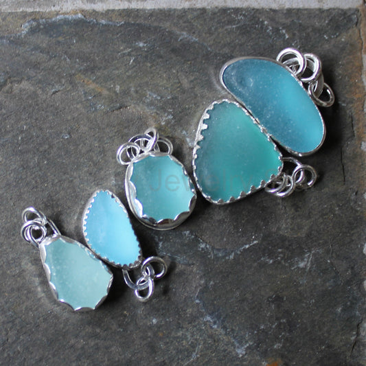 Chunky Gray Sea Glass Necklace | Sterling Silver | Handmade