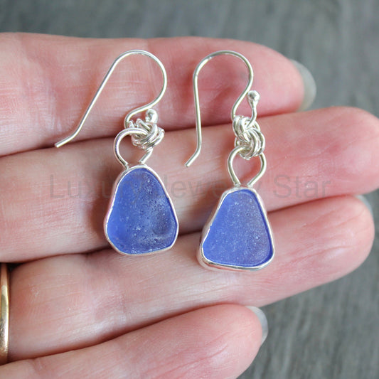 Cobalt Blue Dangly Sea Glass Earrings | Handmade | Sterling Silver - image 2