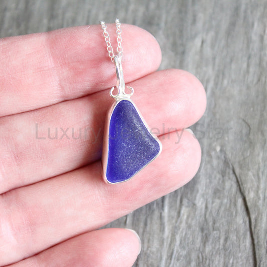 Cobalt Blue Sea Glass Necklace • Handmade • Sterling Silver • Beach Jewelry for Her - image 2