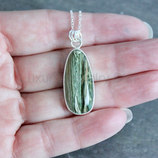 Gary Green Jasper Pendant Necklace | Sterling Silver Petrified Bog Wood From Oregon - image 2