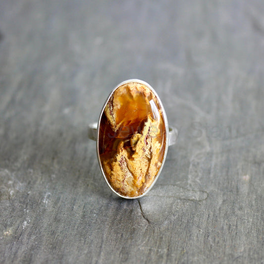 Graveyard Point Plume Agate Statement Ring Size 11.5 | Oregon Gemstone | Handmade Sterling Silver