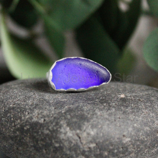 Large Cobalt Blue Sea Glass Ring | Sterling Silver | Handmade | Size 6