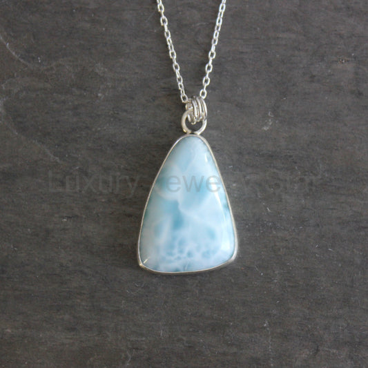 Large Larimar Pendant Necklace | Dominican Republic Gemstone