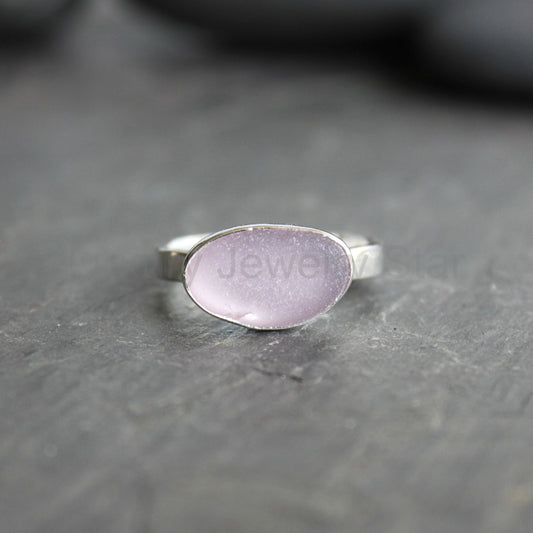 Large Size Lavender Sea Glass Ring | Handmade | Sterling Silver | Size 12