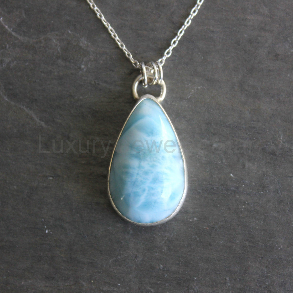 Large Teardrop Larimar Pendant Necklace | Dominican Republic Gemstone
