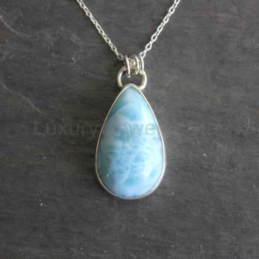 Large Teardrop Larimar Pendant Necklace | Dominican Republic Gemstone