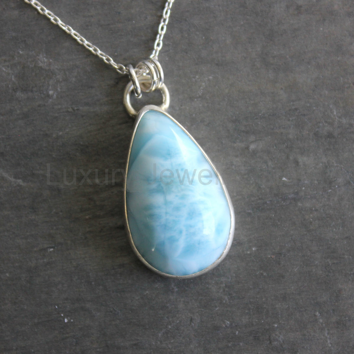 Large Teardrop Larimar Pendant Necklace | Dominican Republic Gemstone - image 3
