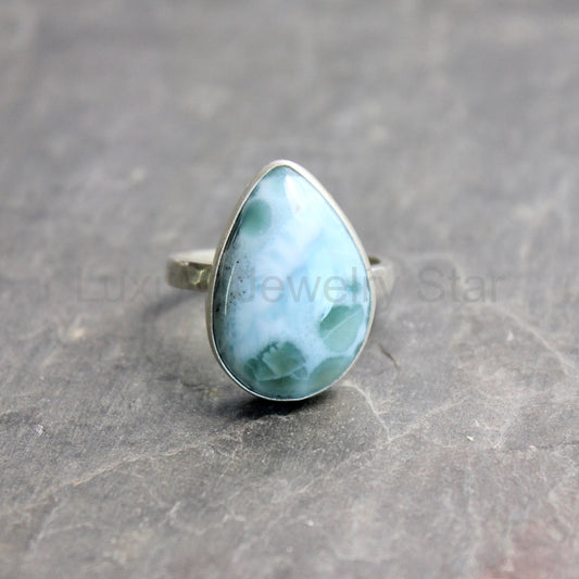 Larimar Statement Ring Size 13.75 | Dominican Republic Gemstone | Handmade Sterling Silver