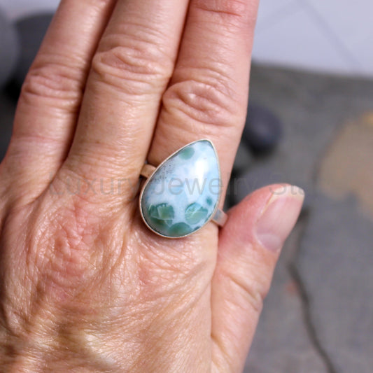 Larimar Statement Ring Size 13.75 | Dominican Republic Gemstone | Handmade Sterling Silver - image 2