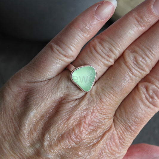 Light Green UV Uranium Sea Glass Ring | Handmade | Sterling Silver | Size 6 3/4 - image 2