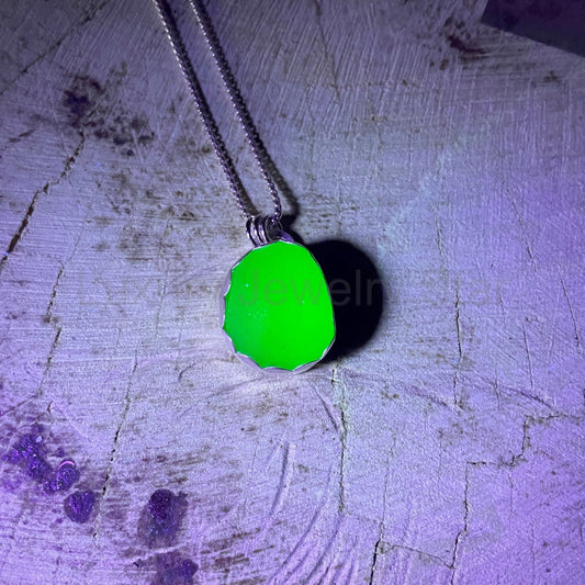 Lime Green UV Uranium Sea Glass Necklace | Sterling Silver | Handmade