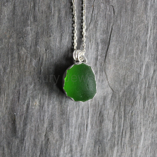 Lime Green UV Uranium Sea Glass Necklace | Sterling Silver | Handmade - image 2