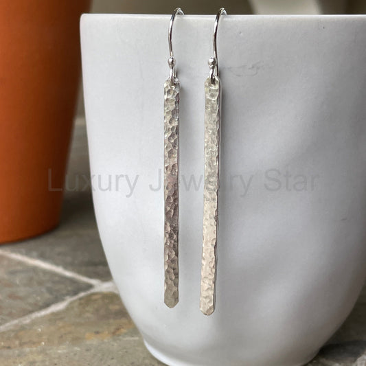 Long Hammered Bar Dangly Earrings | Sterling Silver | Handmade - image 2