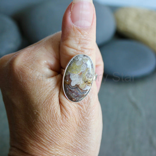 Mexican Crazy Lace Agate Statement Ring Size 10 | Handmade Sterling Silver - image 2