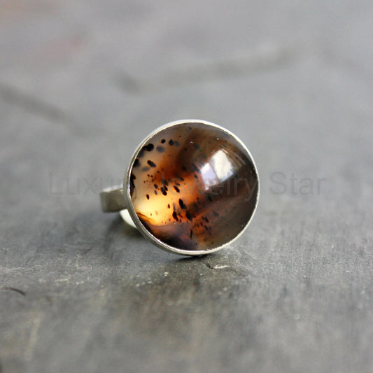 Montana Agate Statement Ring Size 8.5 | PNW Gemstone | Handmade Sterling Silver