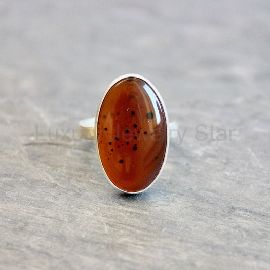 Orange Montana Agate Statement Ring • Sterling Silver • PNW Gemstone Jewelry