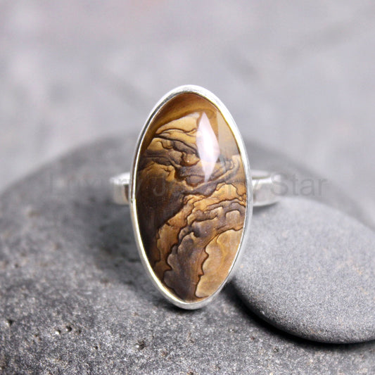 Oregon Biggs Picture Jasper Statement Ring Size 11.75 | PNW Gemstone | Handmade Sterling Silver