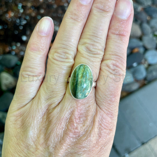 Oregon Gary Green Jasper Statement Ring Size 9 | PNW Gemstone | Handmade Sterling Silver - image 2