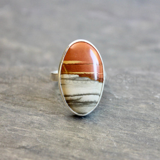 Oregon Landscape Jasper Statement Ring • Sterling Silver • PNW Gemstone Jewelry