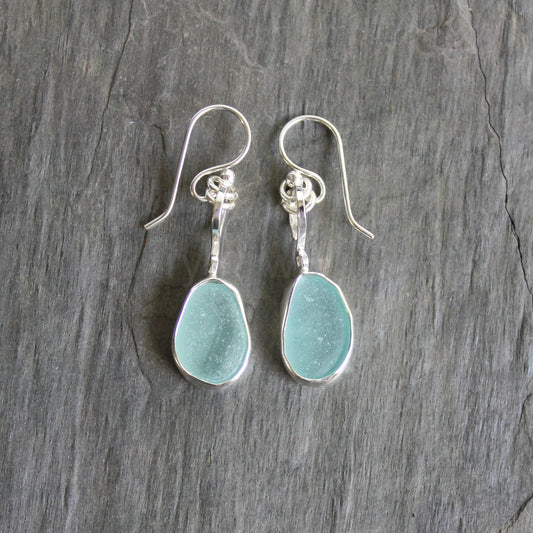Pale Blue Dangly Sea Glass Earrings | Handmade | Sterling Silver