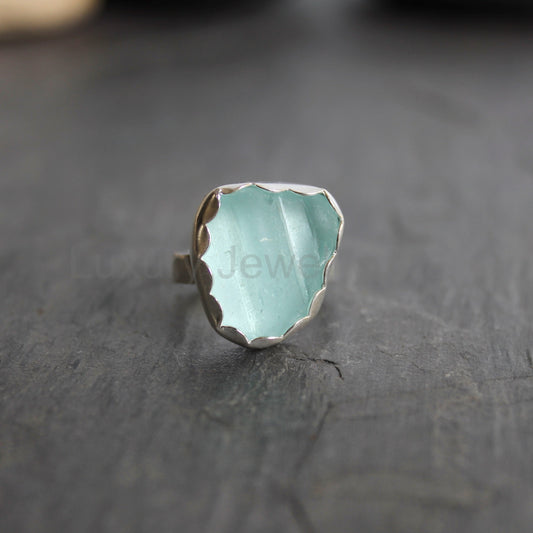 Pale Turquoise Blue Sea Glass Ring | Handmade | Sterling Silver | Size 5 1/4