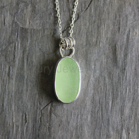 Pale Yellow Uranium UV Sea Glass Necklace • Sterling Silver • Handmade • Beach Jewelry For Her
