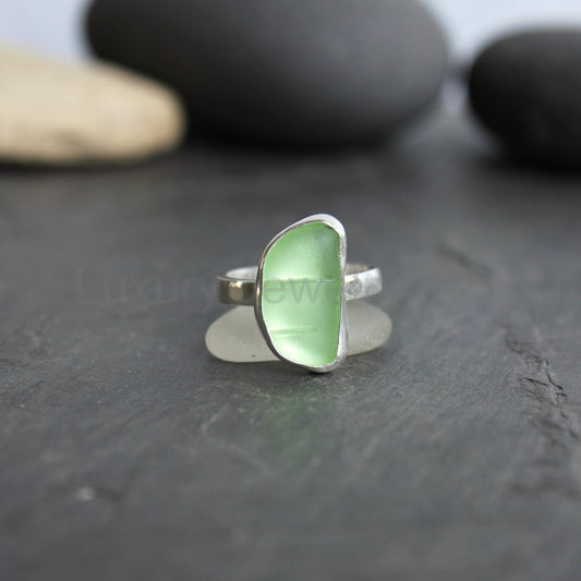 Pale Yellow UV Uranium Sea Glass Ring | Sterling Silver | Handmade | Size 7 3/4 - image 2