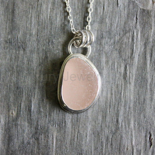 Peachy Pink Sea Glass Necklace • Sterling Silver • Handmade • Beach Jewelry Gift for Her