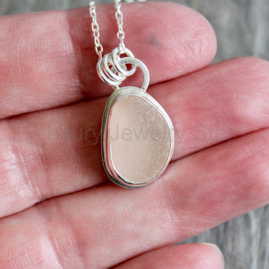 Peachy Pink Sea Glass Necklace • Sterling Silver • Handmade • Beach Jewelry Gift for Her - image 2