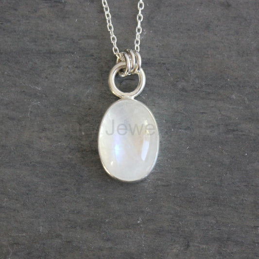 Rainbow Moonstone Oval Pendant Necklace | June Birthstone Handmade Jewelry