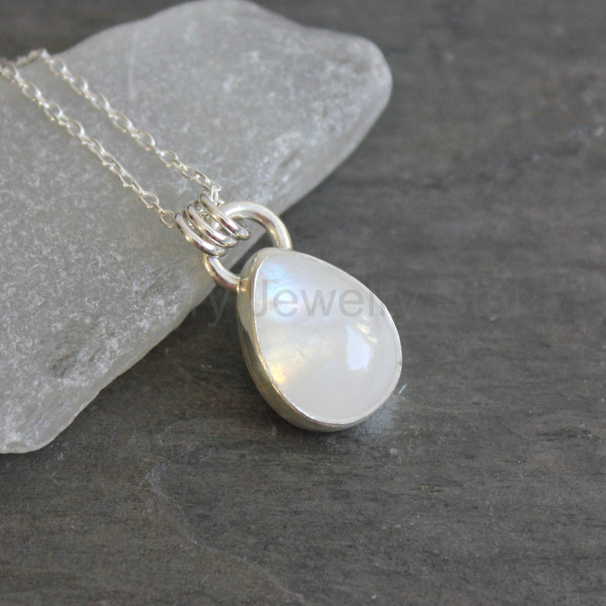 Rainbow Moonstone Teardrop Pendant Necklace | June Birthstone Handmade Jewelry - image 8