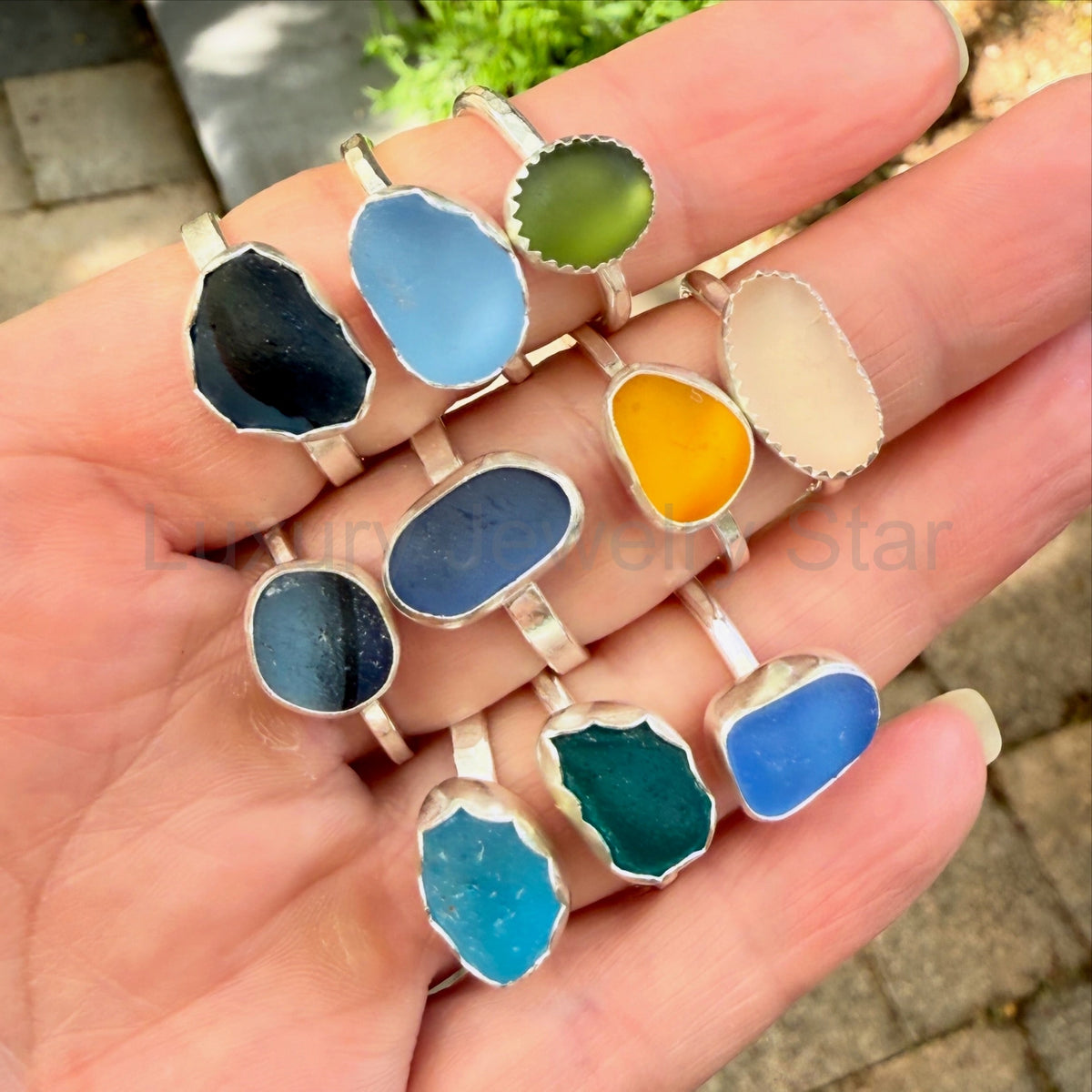 Rare Blue Striped Sea Glass Ring | Sterling Silver | Handmade | Size 9 - image 6