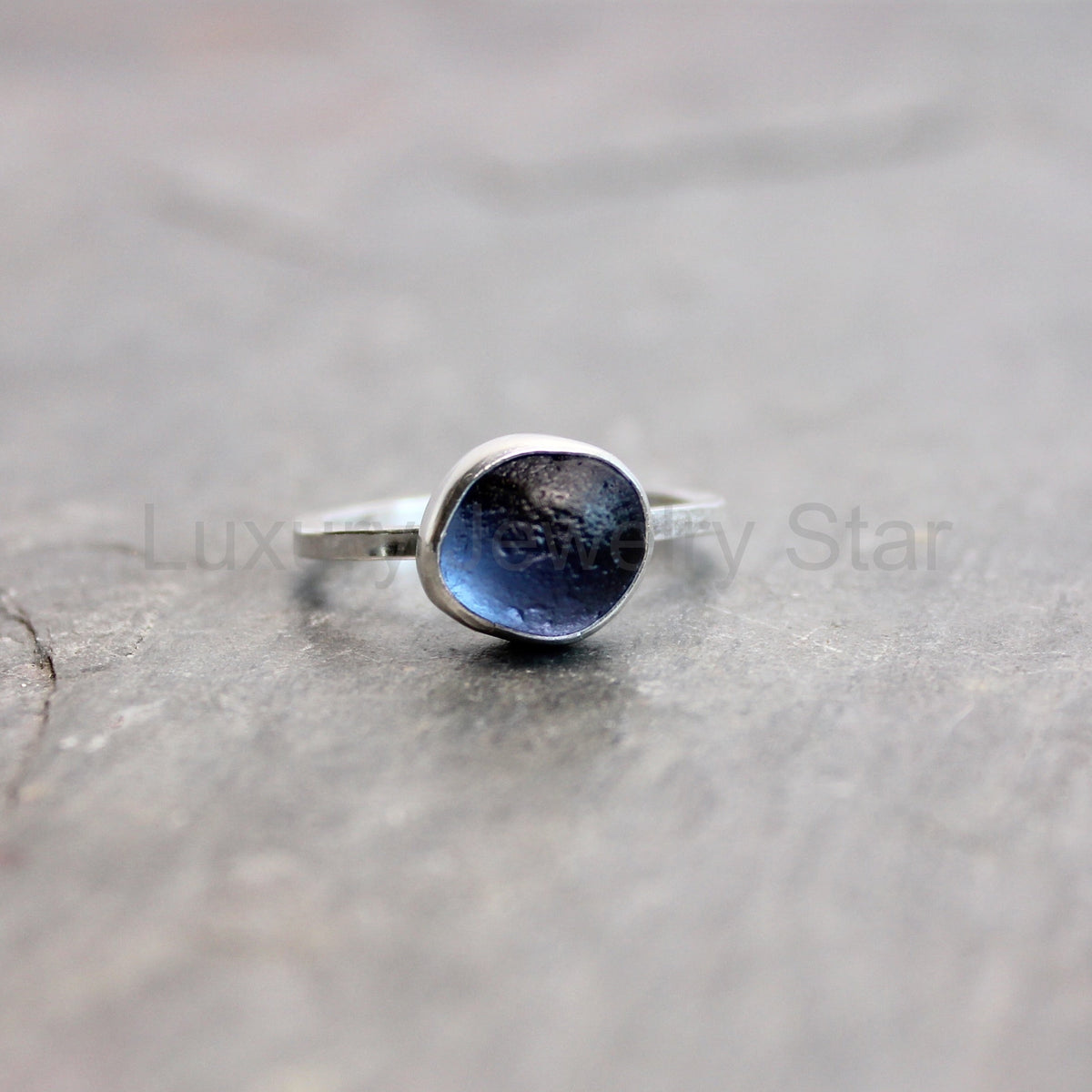Rare Blue Striped Sea Glass Ring | Sterling Silver | Handmade | Size 9 - image 7