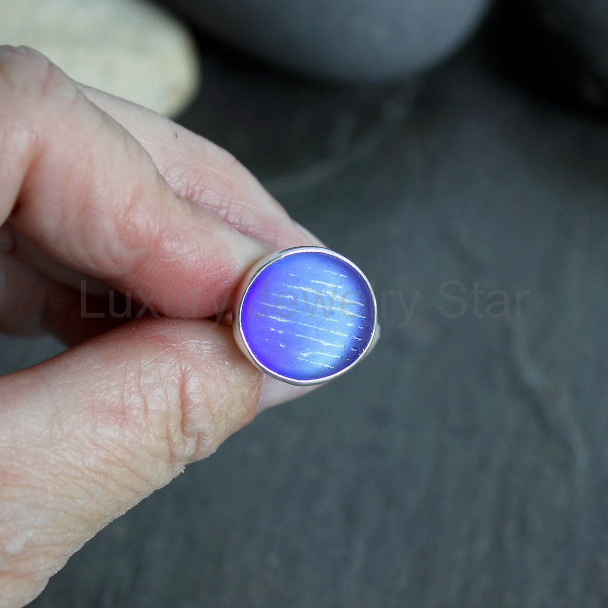 Rare Cobalt Blue Japanese Ohajiki Sea Glass Ring | Sterling Silver | Size 7 - image 4