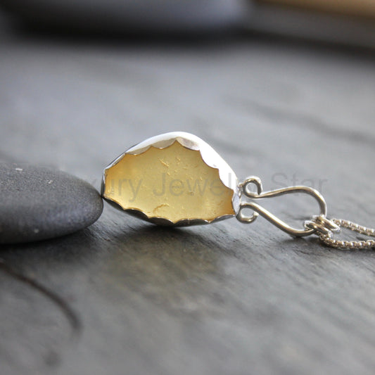 Rare Yellow Sea Glass Necklace | Sterling Silver | Handmade