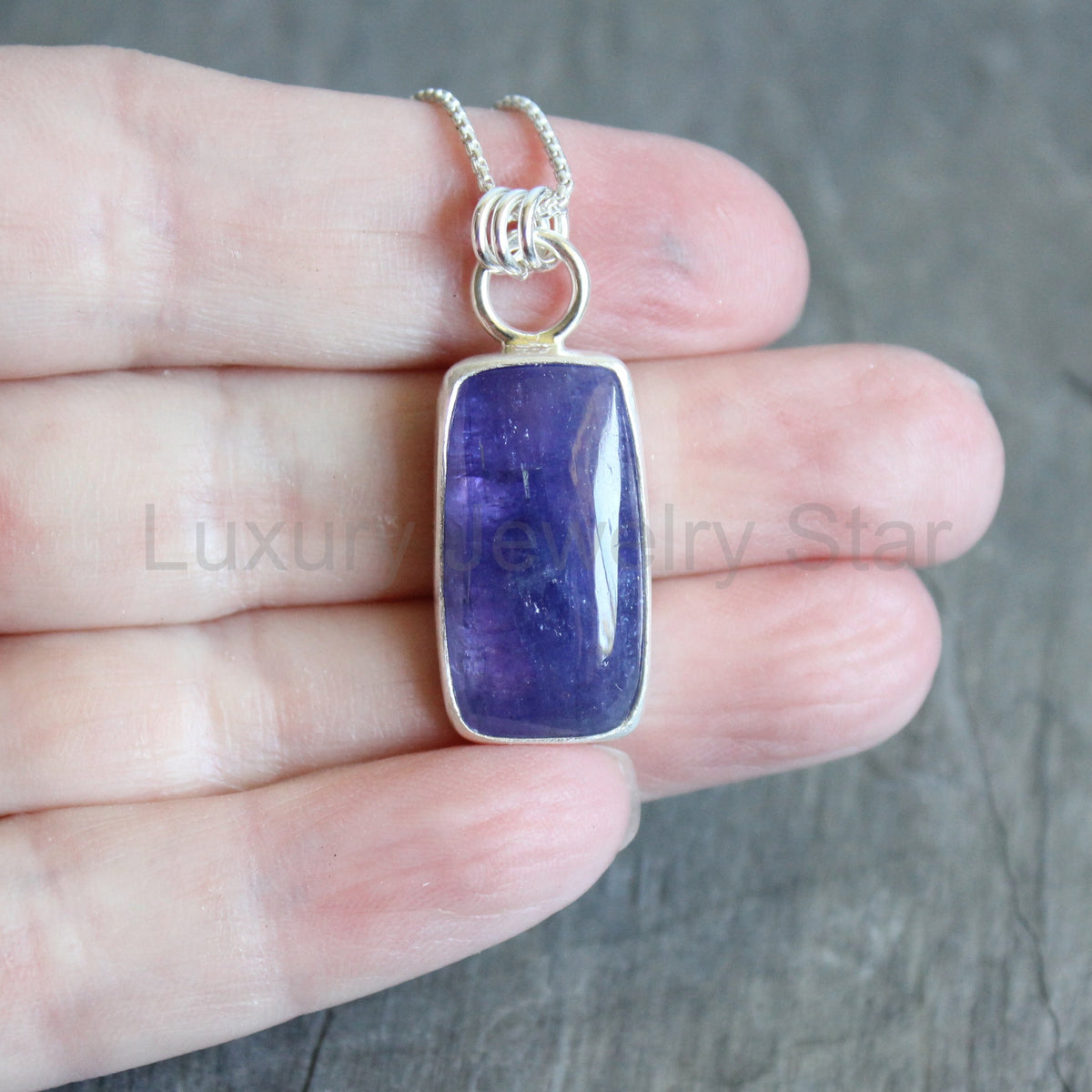 Rectangular Tanzanite Sterling Silver Pendant Necklace | December Birthstone Jewelry - image 2