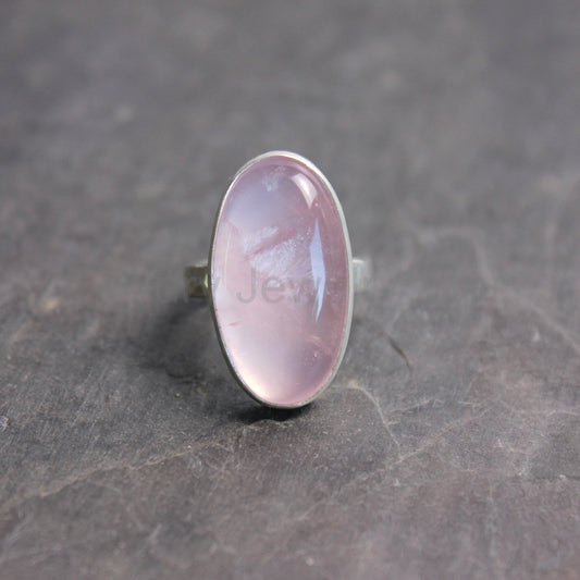 Rose Quartz Statement Ring Size 5 | Handmade Sterling Silver | Pink Gemstone