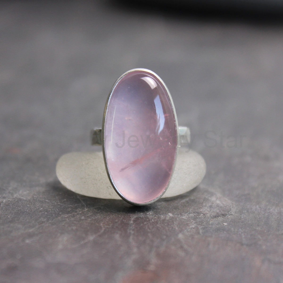 Rose Quartz Statement Ring Size 5 | Handmade Sterling Silver | Pink Gemstone - image 3