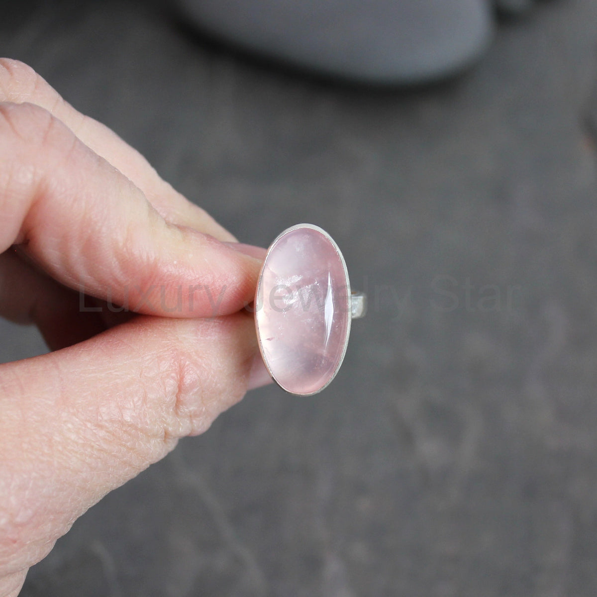 Rose Quartz Statement Ring Size 5 | Handmade Sterling Silver | Pink Gemstone - image 4