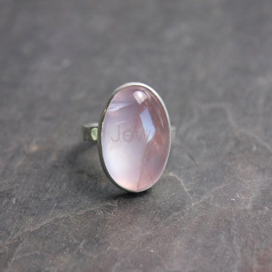 Rose Quartz Statement Ring Size 7 | Handmade Sterling Silver | Pink Gemstone