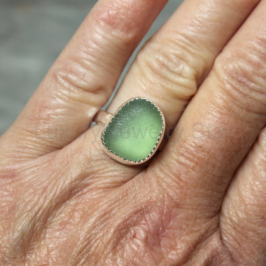 Sage Green Sea Glass Ring • Handmade • Sterling Silver • Beach Vacation Jewelry • Gift for - image 2