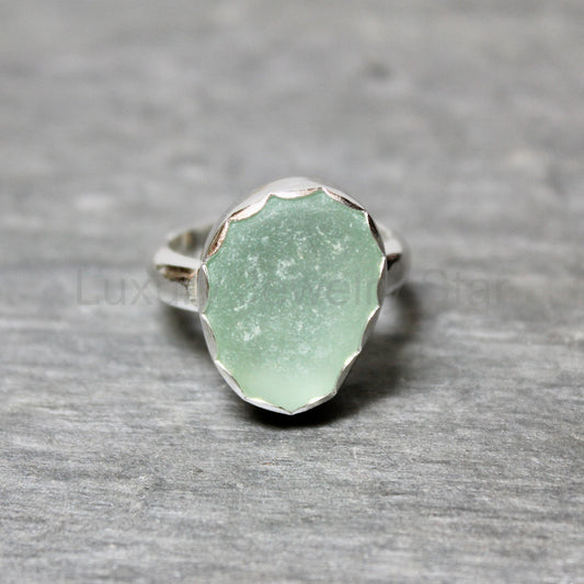 Sea Foam Green Sea Glass Ring • Handmade • Sterling Silver • Size 5¾