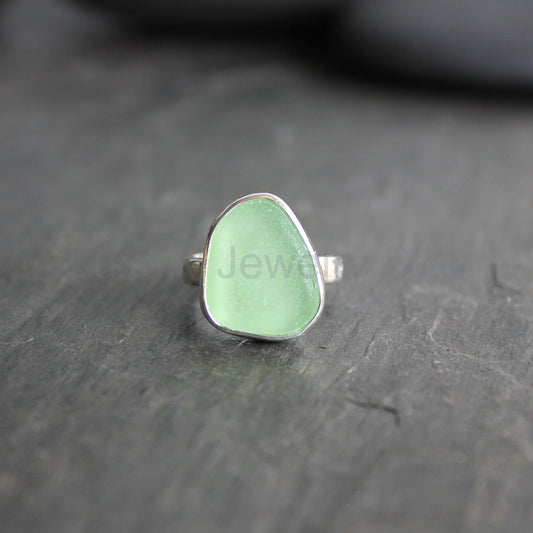 Sea Foam Green Sea Glass Ring | Handmade | Sterling Silver | Size 6