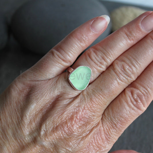 Sea Foam Green Sea Glass Ring | Handmade | Sterling Silver | Size 6 - image 2