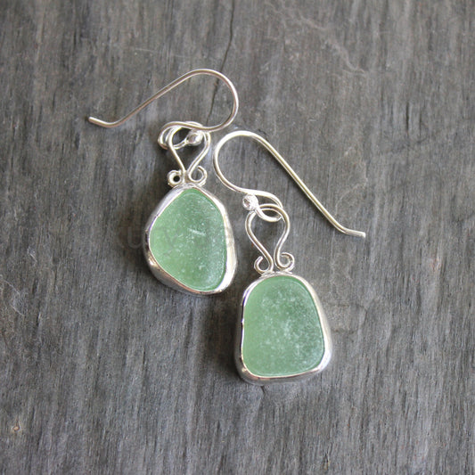 Sea Foam Mint Green Sea Glass Earrings | Handmade | Sterling Silver
