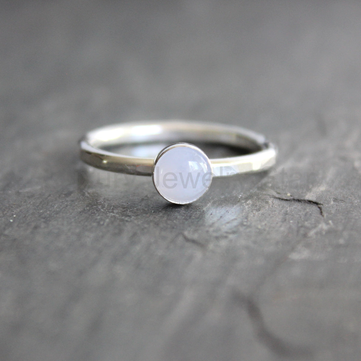 Sterling Silver Blue Lace Agate Stacking Ring | Banded Agate Jewelry