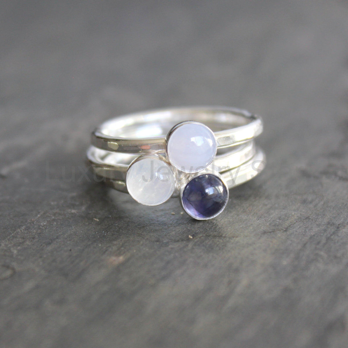 Sterling Silver Blue Lace Agate Stacking Ring | Banded Agate Jewelry - image 4